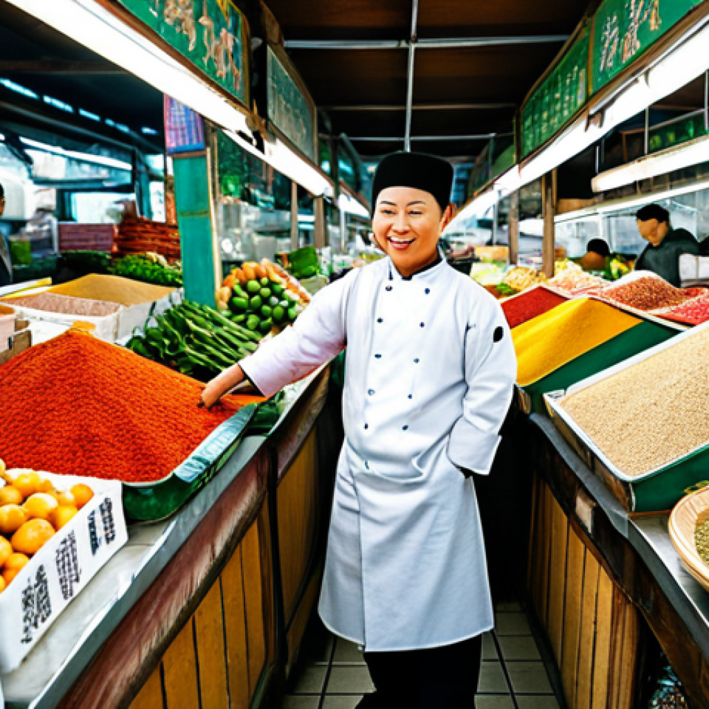 Authentic Ingredients at a Local Asian Market**

"A vibrant and bustling Asian market scene, overflowing with fresh produce and colorful spices. A professional chef, fully clothed in a clean chef's coat, carefully examines ingredients. Stalls are filled with authentic Chinese cooking staples like soy sauce, ginger, and exotic vegetables. Focus on detail and textures. Safe for work, appropriate content, family-friendly, perfect anatomy, natural pose, professional photography, high quality, fully clothed, modest clothing."

**