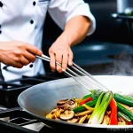 중식조리 자격증으로 해외 취업하기 - **Prompt:** A skilled, focused chef, dressed in a clean, professional white chef's jacket and apron,...