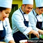 중식조리 자격증 관련 학원 추천 - **A vibrant Chinese cooking class in a modern culinary school kitchen in Lisbon, Portugal.** Diverse...
