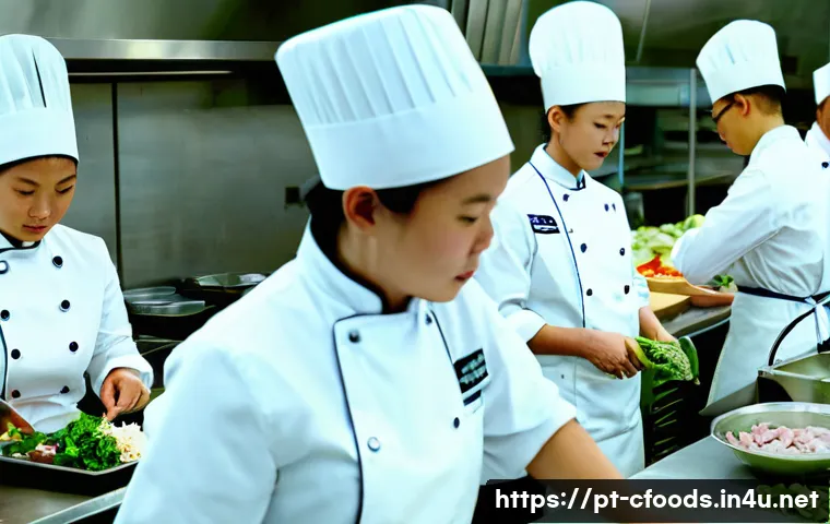 중식조리 자격증 필기 족집게 강의 - A professional Chinese culinary classroom setting featuring a diverse group of adult students attent...
