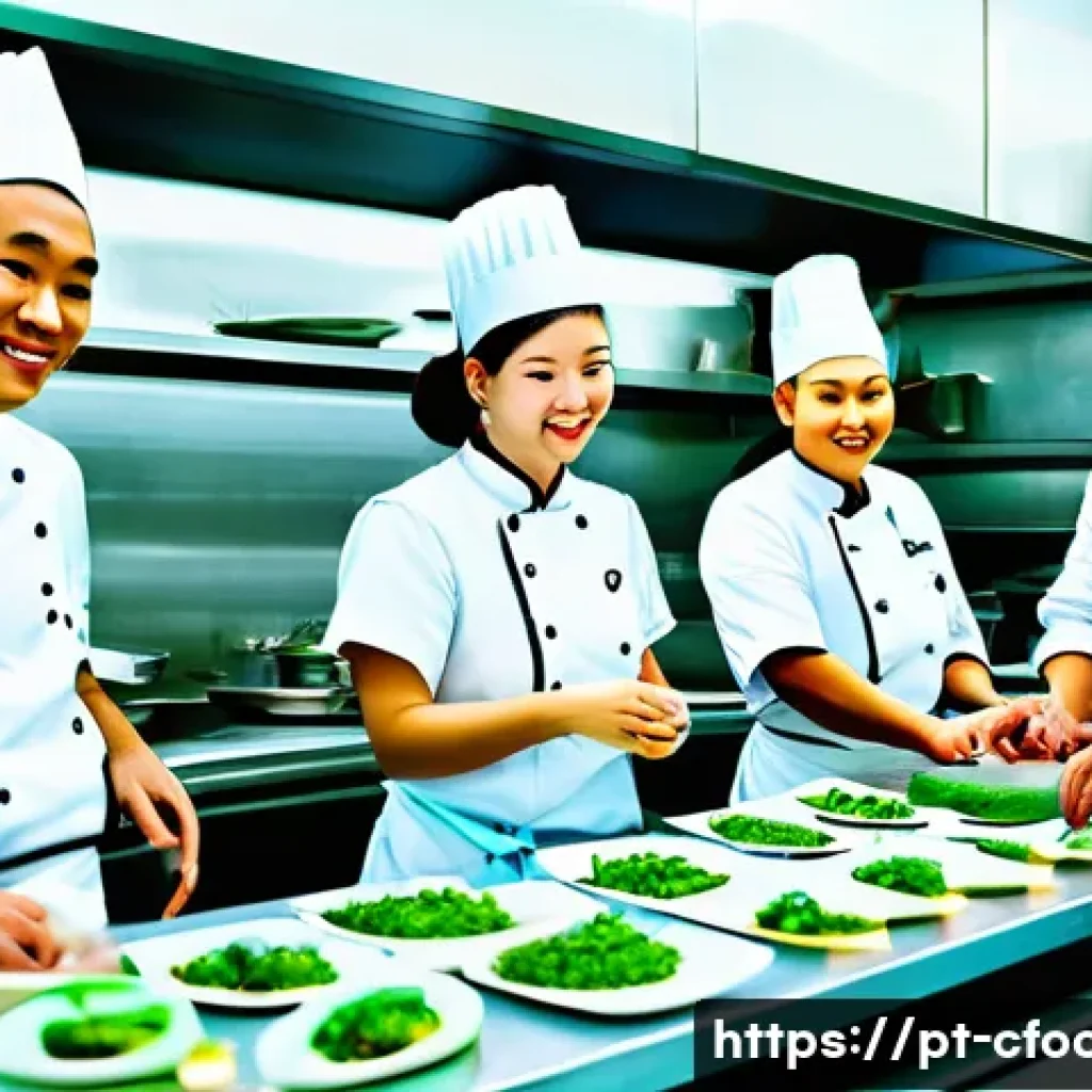 중식조리 자격증 취득 비용 - A modern culinary classroom in São Paulo with diverse adult students wearing chef uniforms and apron...