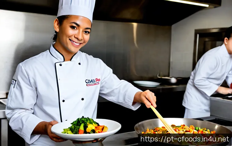 Home 17 중식조리 자격증 취득 성공 사례 - Photorealistic success story scene in a professional culinary school kitchen in São Paulo, Brazil: a...